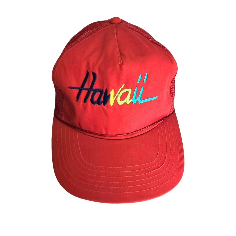 Vintage Hawaii Rainbow Multicolor Red Cap Trucker Hat Snap Back NWOT 80s